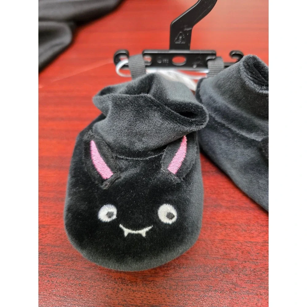 New Baby Black Velvet Vampire Bat Halloween Booties Slippers 6-12M